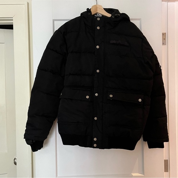 Ecko Puffer Hooded Oversized Black Jacket Medium - Picture 2 of 10